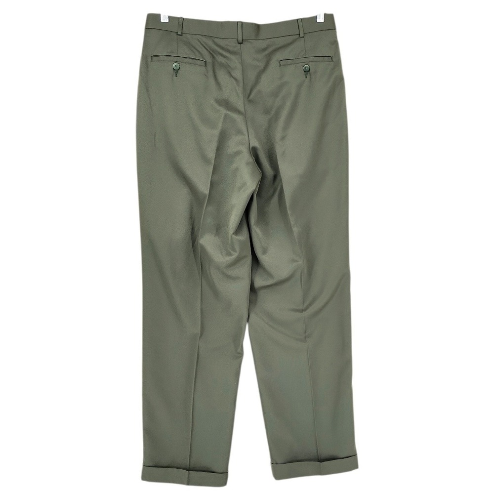 Savane Dress Pants 36x32 Mens Olive Green Pleated Cuffed Micro-Denier Classic - Picture 2 of 10